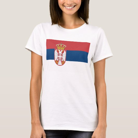 セルビア国旗を持つ女性Tシャツ Tシャツ (正面)