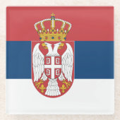 セルビア国旗を掲げたガラスのコースター ガラスコースター (正面)