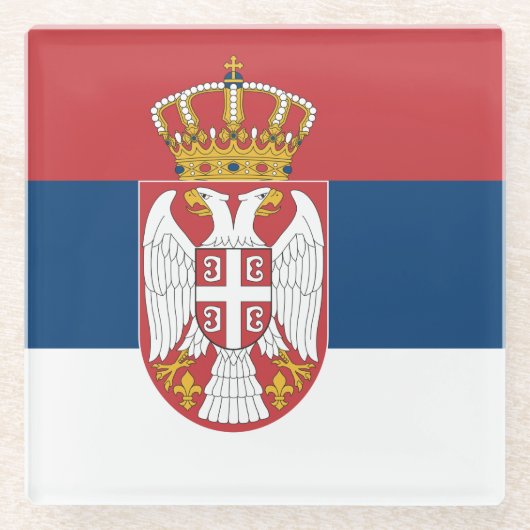 セルビア国旗を掲げたガラスのコースター ガラスコースター (正面)