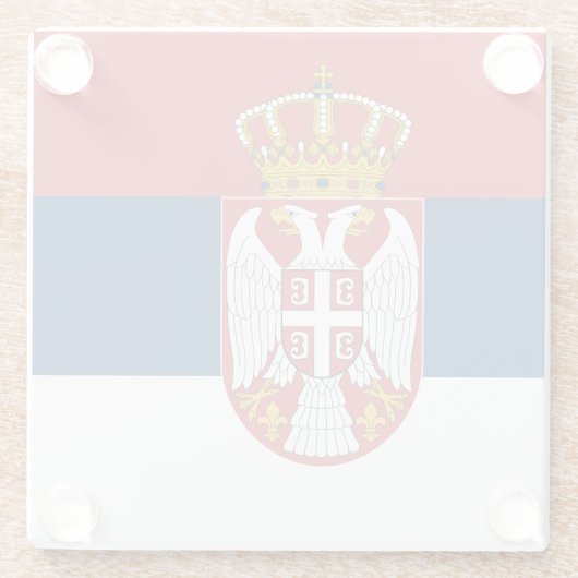 セルビア国旗を掲げたガラスのコースター ガラスコースター (裏面)