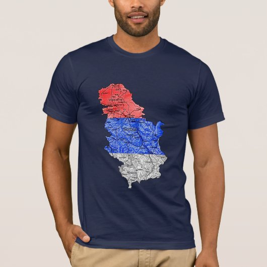 セルビア国旗カラーマップTシャツ Tシャツ (正面)