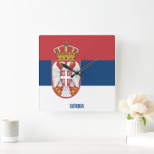 セルビア国旗愛国 スクエア壁時計 (ホーム)