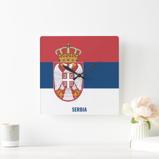 セルビア国旗愛国 スクエア壁時計 (ホーム)
