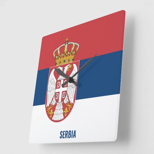 セルビア国旗愛国 スクエア壁時計 (傾斜)