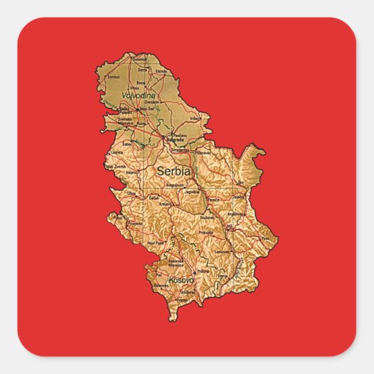 セルビア地図ステッカー スクエアシール (正面)