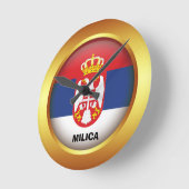 セルビア愛国国旗 ラウンド壁時計 (傾斜)