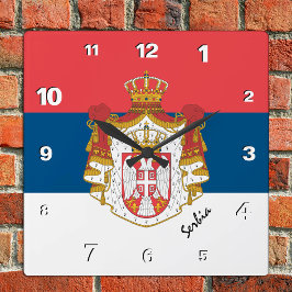 セルビア時計、愛国的な故郷、セルビア国旗 スクエア壁時計