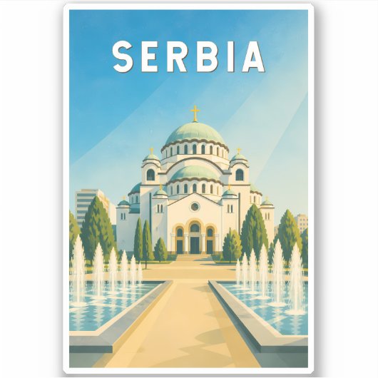 セルビア イラスト 旅行 アート ヴィンテージ シール (正面)