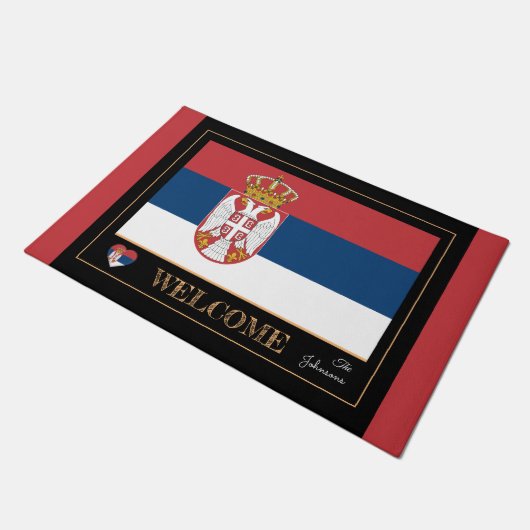 セルビア&セルビア国旗のハウスマット/スポーツウェルカム ドアマット (アングル)