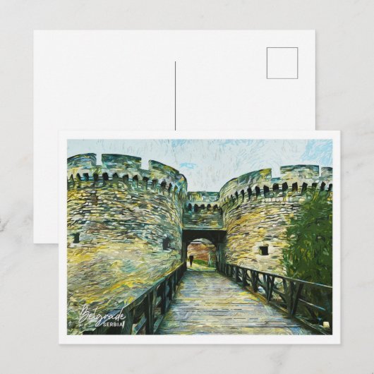 セルビア ベオグラード 油絵 街の風景 ポストカード (正面/裏面)