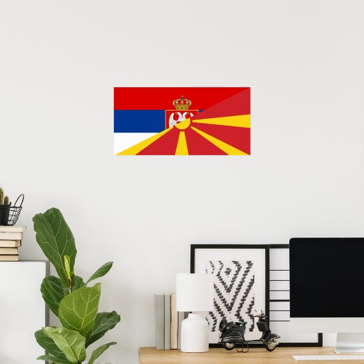 セルビア・マケドニア国旗の国半記号 ポスター (ホームオフィス)