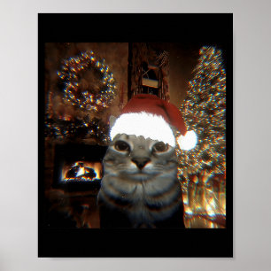 セルフィーを撮る面白いミーム猫 クリスマス Xmas ライト ポスター