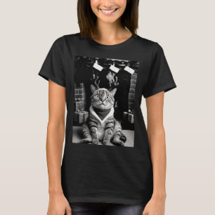 セルフィーを撮る面白い猫のクリスマスパジャマ H Tシャツ