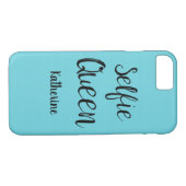 セルフィークイーンネームパーソナライズされたターコイズティール（緑がかった色）ブルー Case-Mate iPhoneケース (裏面(横))