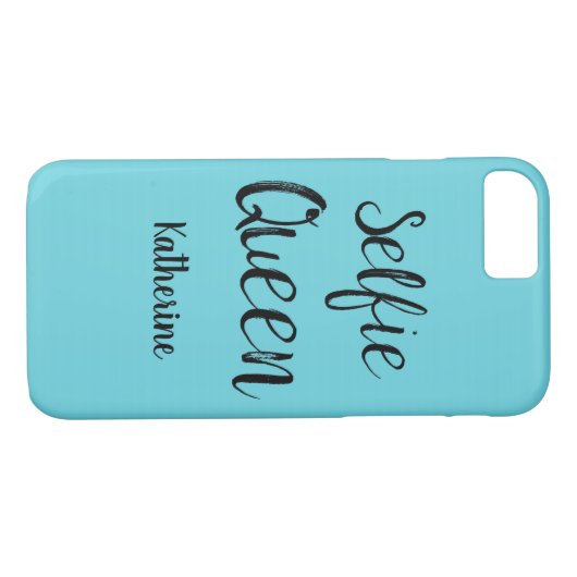 セルフィークイーンネームパーソナライズされたターコイズティール(緑がかった色)ブルー Case-Mate iPhoneケース (裏面(横))