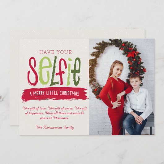 セルフィークリスマスグリーティングカード 招待状 (正面/裏面)