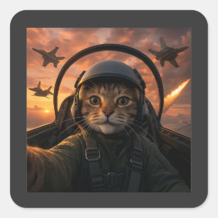 セルフィースクワッド 猫 楽しい 戦闘機 パイロット ミーム 猫 世代 スクエアシール