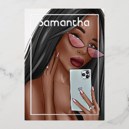 セルフィー女性バースデーパーティーフォイル招待状 箔招待状