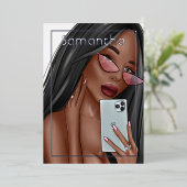 セルフィー女性バースデーパーティーフォイル招待状 箔招待状 (立ち正面)