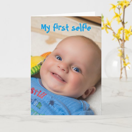 セルフィ男の赤ちゃんカード カード (黄色い花)