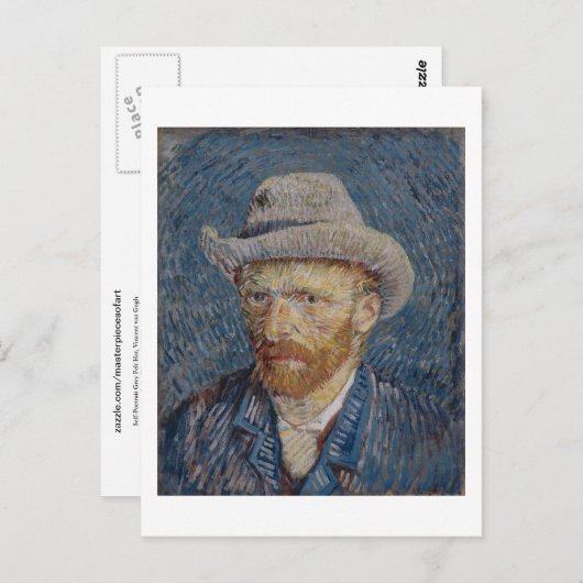 セルフポートレイト感じグレイハット、ヴァンゴッホファインアート ポストカード (正面/裏面)