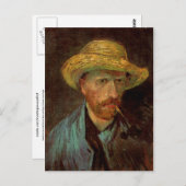 セルフポートレイト、麦わら帽子&パイプファンゴッホファインアート ポストカード (正面/裏面)
