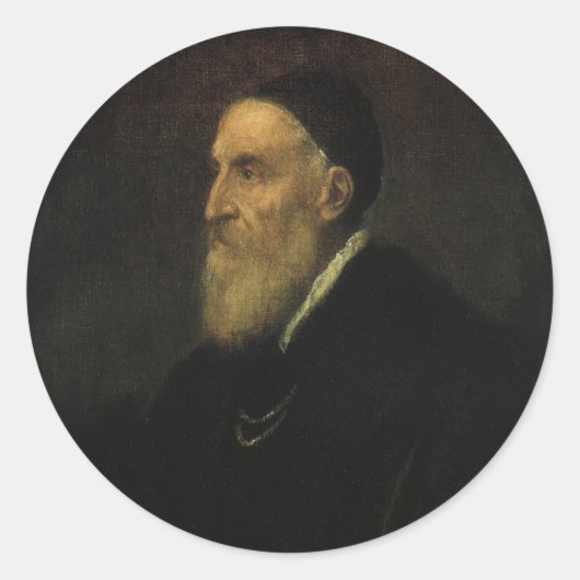 セルフポートレイトby Tititian, Renaissance Art ラウンドシール (正面)