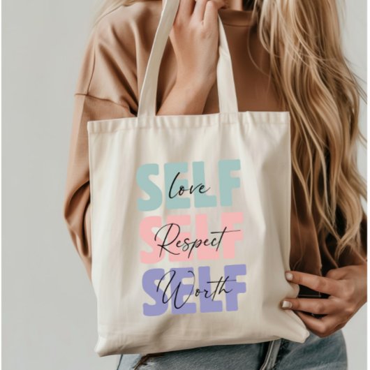 セルフラブセルフリプセスセルフワースタイポグラフィ トートバッグ