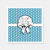 セルリアンブルー水玉模様ホワイトボウパーソナライズされた スタンダードカクテルナプキン (正面)