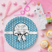 セルリアンブルー水玉模様ホワイトボウパーソナライズされた ペーパープレート (パーティー)