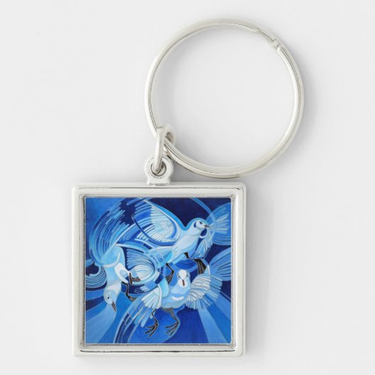 セルーリアンブルーのタンブラー・ハト キーホルダー (正面)