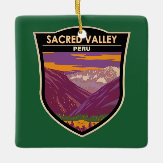 セレクトバレーペルートラベルアートヴィンテージ セラミックオーナメント (正面)