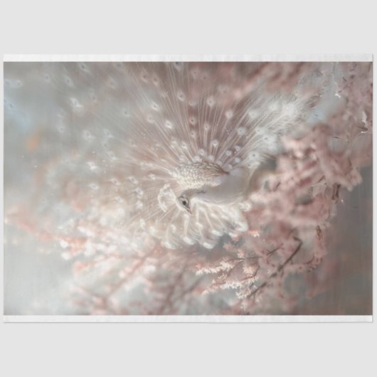 セレシアルホワイトピーコックと開花ピンクのデコページ 薄葉紙 (正面)