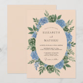 セレスチャルブルーのオリーブの花輪の結婚式 招待状 (正面/裏面)