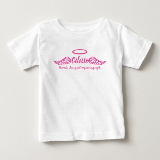 セレステの女の子の名前と意味エンジェルウィングピンク ベビーTシャツ (正面)