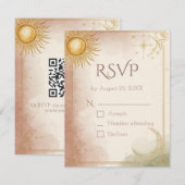 セレスティアル ウェディング RSVP カード QRコード ピンクセージゴールド (正面/裏面)