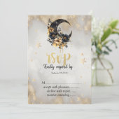 セレスティアル ゴールド スター フローラル ムーン RSVP 招待状 (スタンド正面)