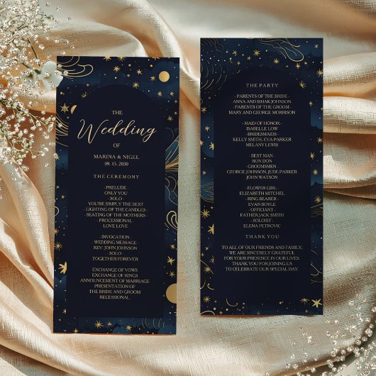 セレスティアル ネイビー ゴールド 結婚式プログラム カード