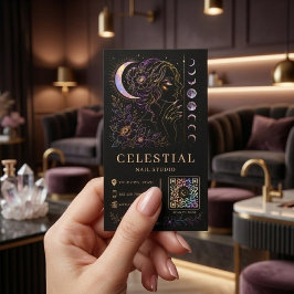 セレスティアル ネイル スタジオ ラグジュアリー ブラック ゴールド QR ビューティー 名刺
