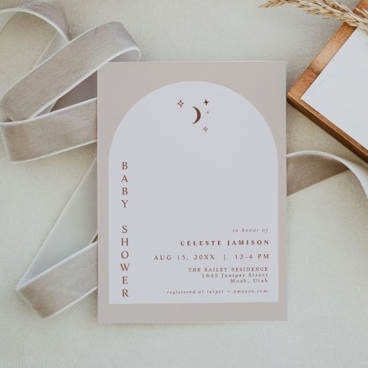 セレステボホテラコッタムーンアーチベイビーシャワー 招待状