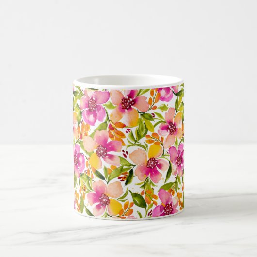 セレナピンクとイエローウォーターのカラーフローラ コーヒーマグカップ (中央)