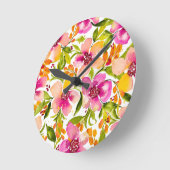 セレナピンクとイエローウォーターのカラーフローラ ラウンド壁時計 (傾斜)