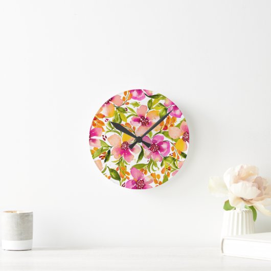 セレナピンクとイエローウォーターのカラーフローラ ラウンド壁時計 (ホーム)