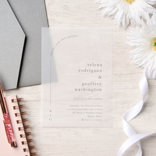セレナモダンミニマ結婚リスト ベラム紙招待状 (ウェディング)