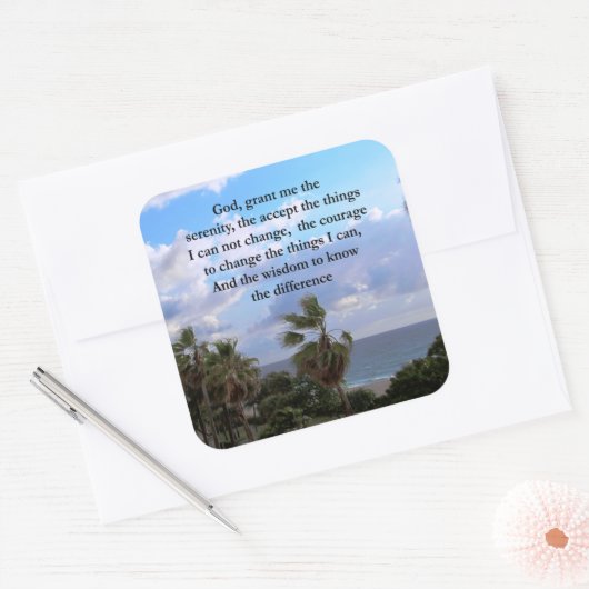 セレニかわいらしティ祈りの言葉パームツリーフォトデザイン スクエアシール (封筒)