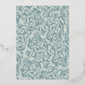 セレニットブルーブロケード結婚フローリッシュ金ゴールド 箔招待状 (裏面)