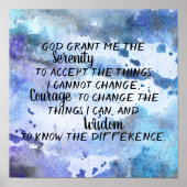 セレニティかわいらし祈りの言葉ブルーウォーターデザイン ポスター (正面)