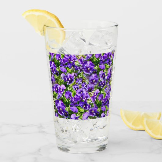 セレニティの海：美しい紫のパンジー畑 タンブラーグラス (アイス正面)