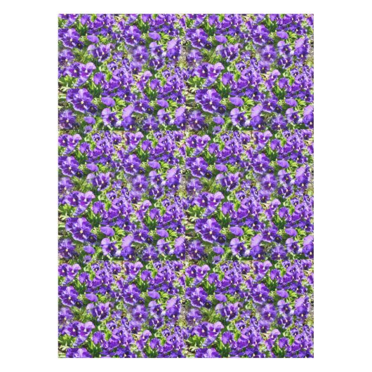 セレニティの海：美しい紫のパンジー畑 テーブルクロス (正面)