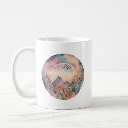 セレニティへの玄関口:山と葉 コーヒーマグカップ (左)